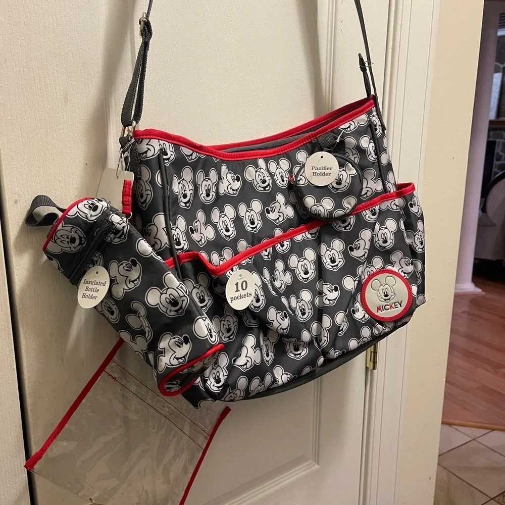 Disney Mickey Toss Print Satchel Wet Pack Changing Pad Pacifier& Bottle Holder